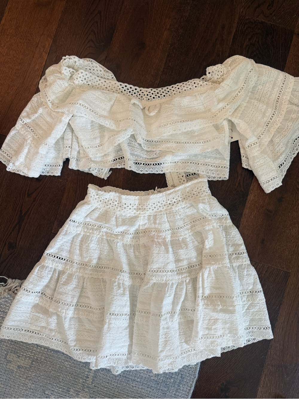 White Eyelet Tiered crop top and Skirt